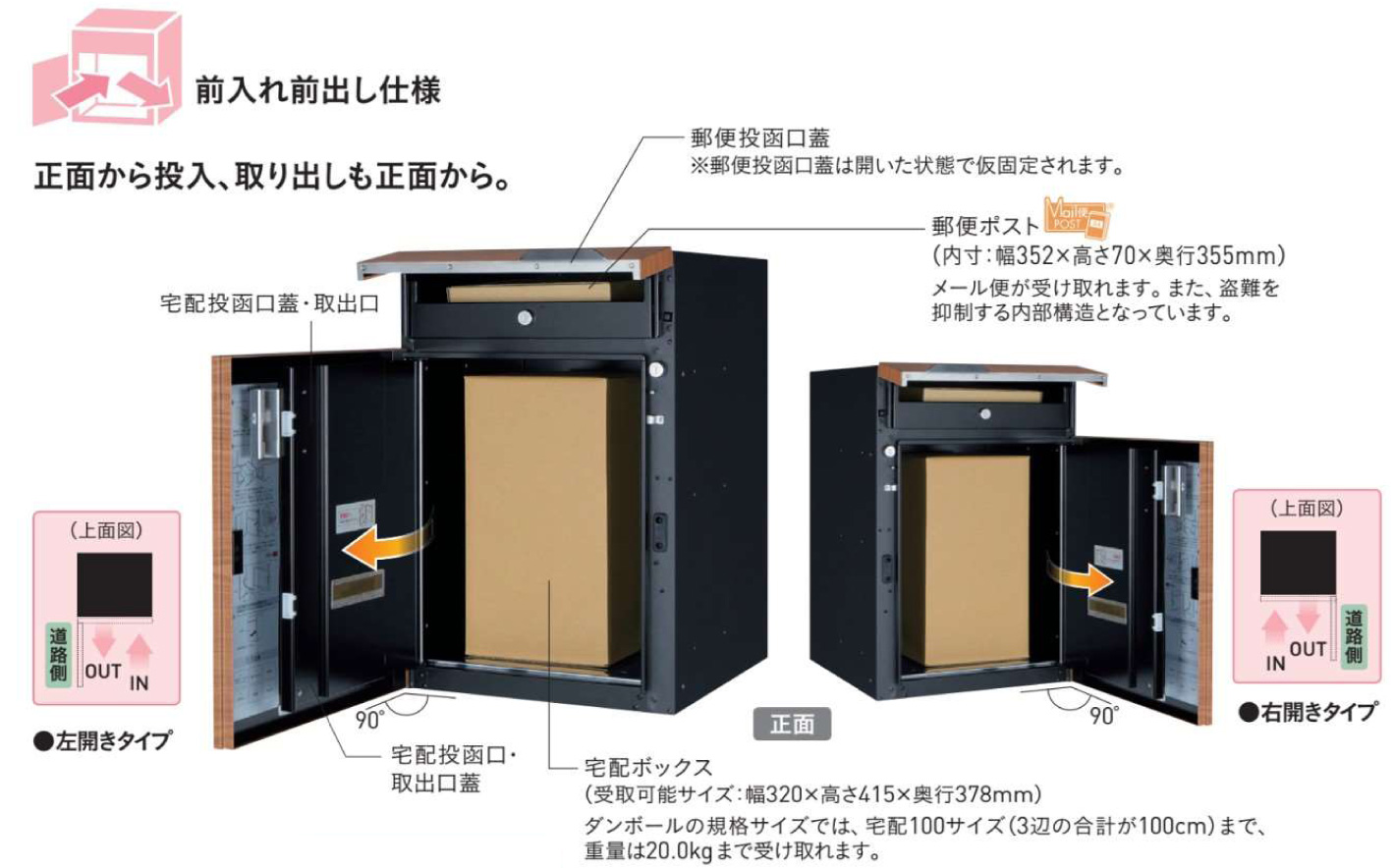 超お買い得！】 <br>郵便ポスト 宅配ボックス <br>宅配ポスト ヴィコDB100 ポスト有り 左開きタイプ 前出し プレミオ用 イメージ 