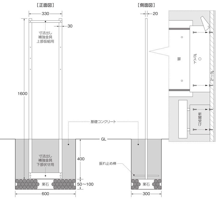 スクエアポール 参考施工図