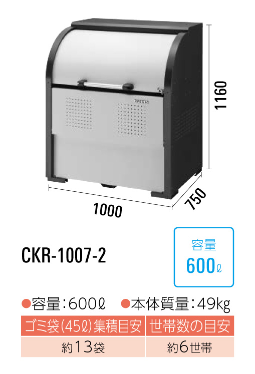 送料無料（一部地域を除く） ダイケン ゴミ収集庫 クリーンストッカー CKR-2型 CKR-1007-2 幅1000mm×奥行き750mm×高さ1160mm  ※お客様組立品