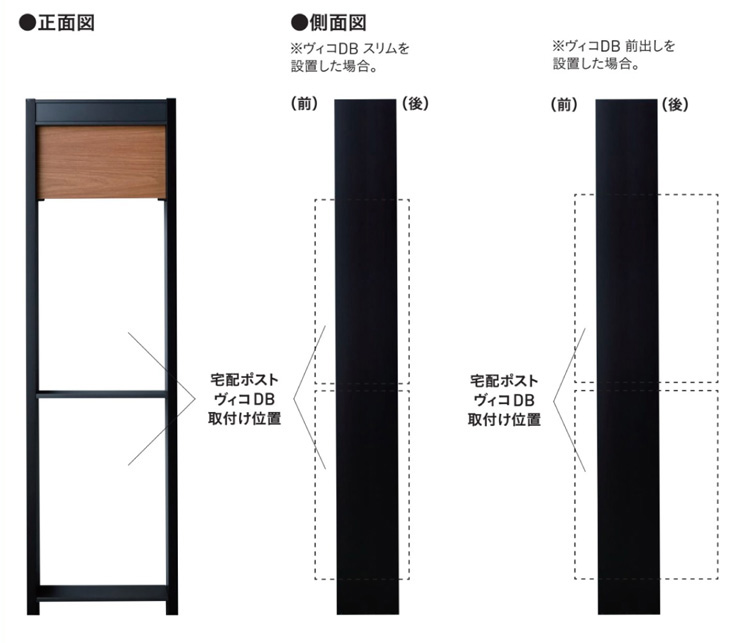ヴィコDB門柱スタンド 正面・側面図