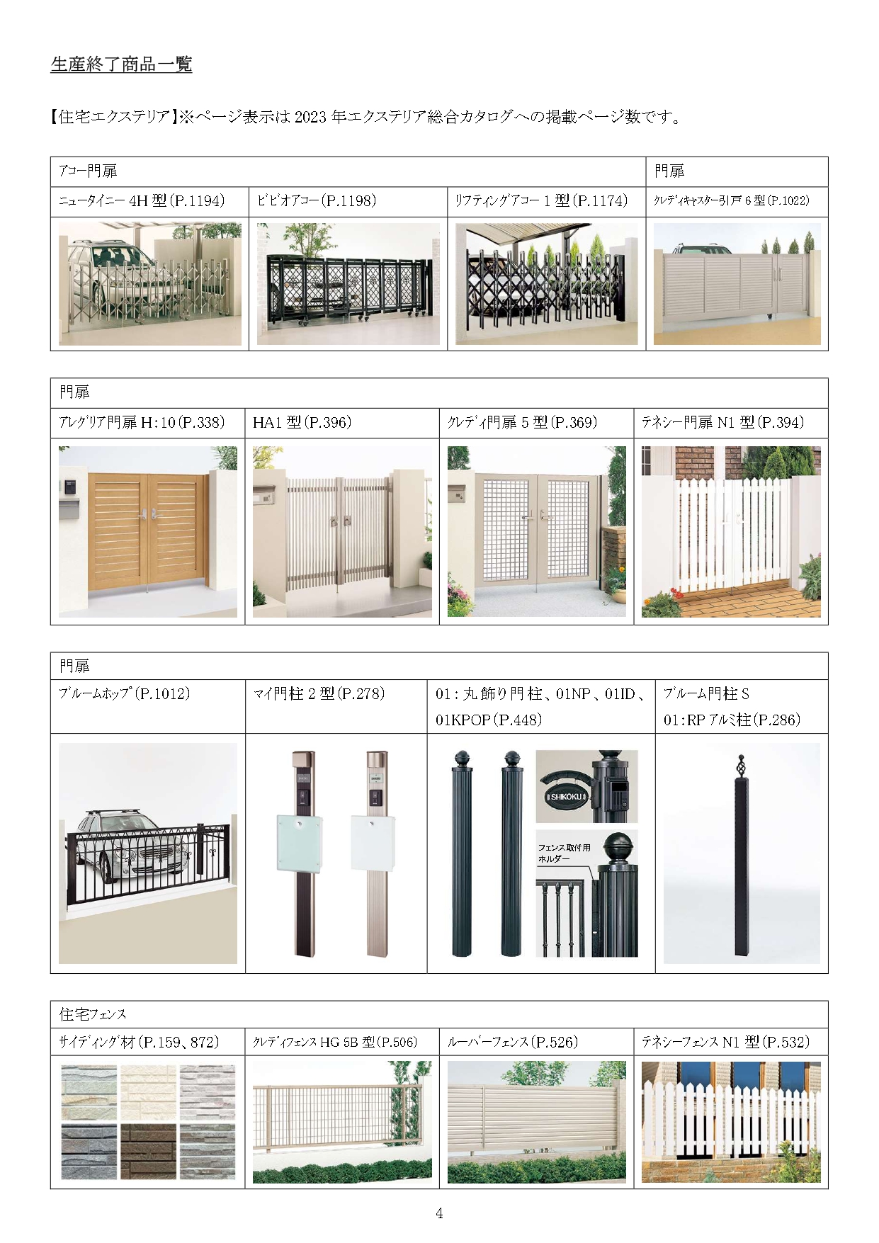 四国化成建材 2024年2月末廃番商品・廃番カラーリスト