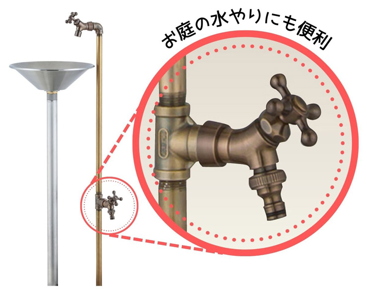 ユニソン ガーデンシンクバル 下の蛇口はホース用アダプター付き