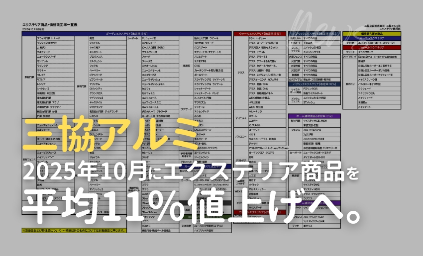 三協アルミ 2025年10月1日に平均11％値上げへ