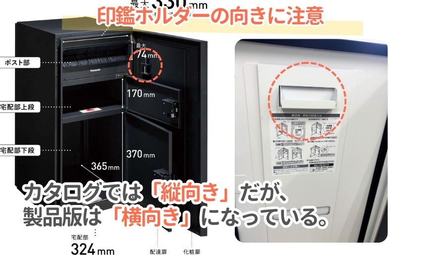 印鑑ホルダーの向きはカタログと実機で異なる点に注意。