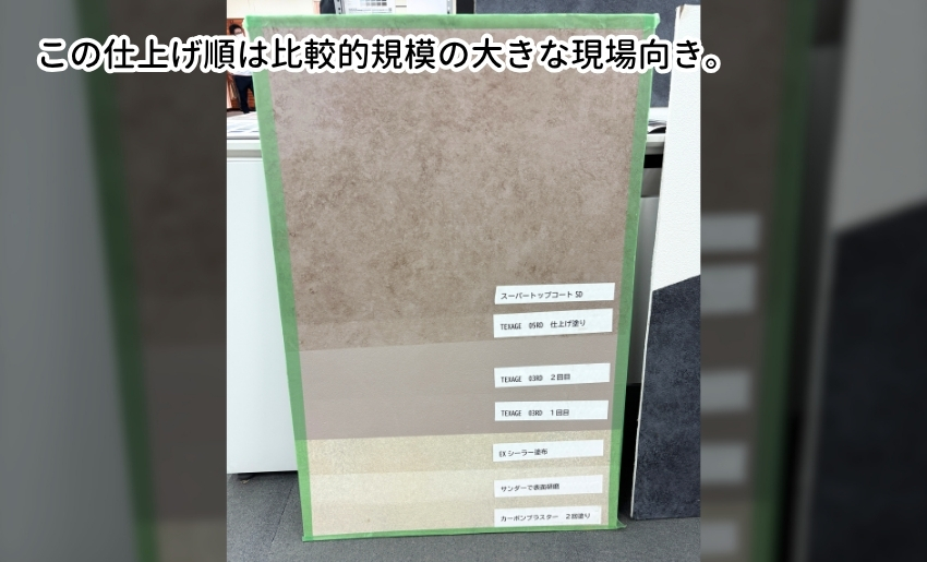 比較的大規模な現場であれば、下地カラーを2回塗った後に、仕上げカラーを塗布