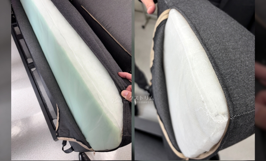 ソファーに使用しているクッションは背もたれ用と座面用で異なる仕様となっている。