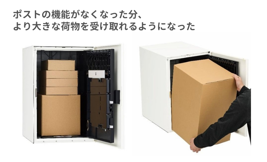 ポストの機能がなくなった分、より大きな荷物を受け取れるようになった。