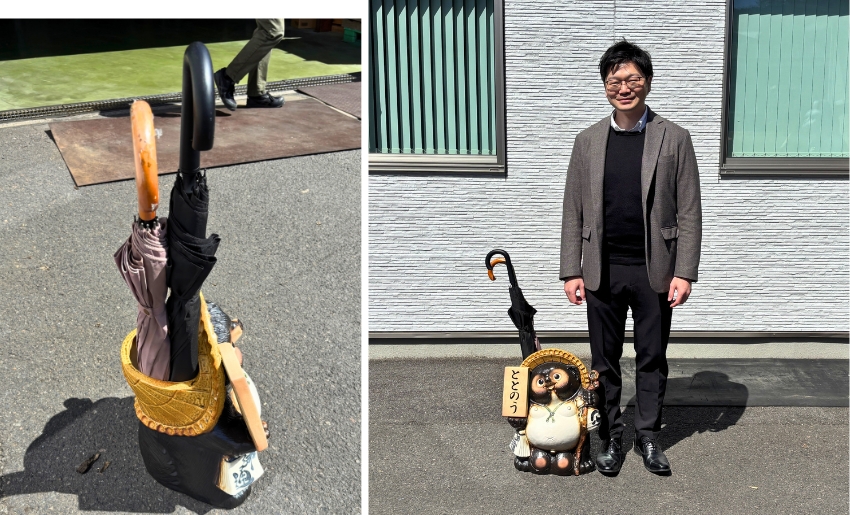 傘を2本差した状態で豊島と並んでみました。