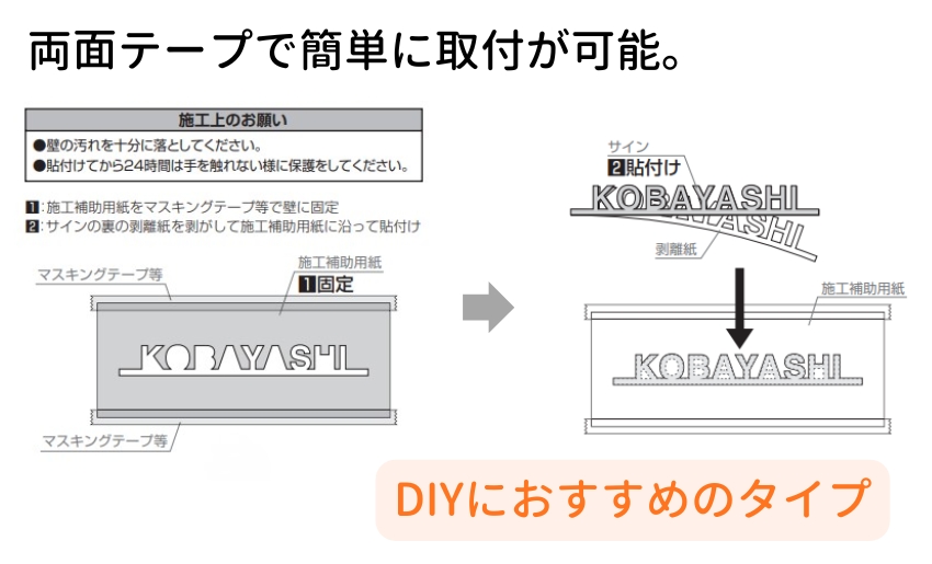 両面テープで簡単に取付けが可能