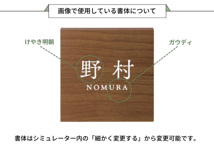 美濃クラフト 木目調表札 ステディ AS-73 画像で使用している書体について