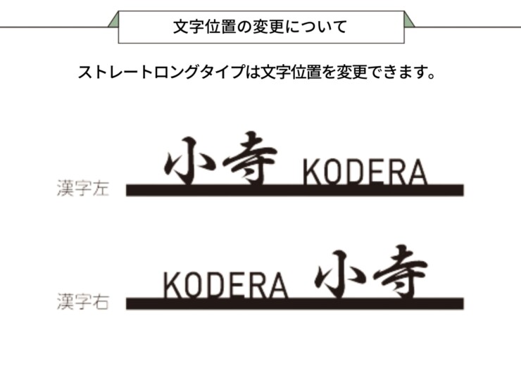 美濃クラフト ステンレス切文字表札 バールミ ストレートロングタイプ 文字位置の変更について