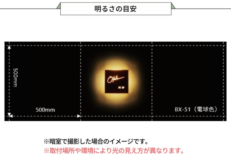 美濃クラフト LEDバックライト表札 ステンレス切抜きタイプ BX-51 明るさの目安