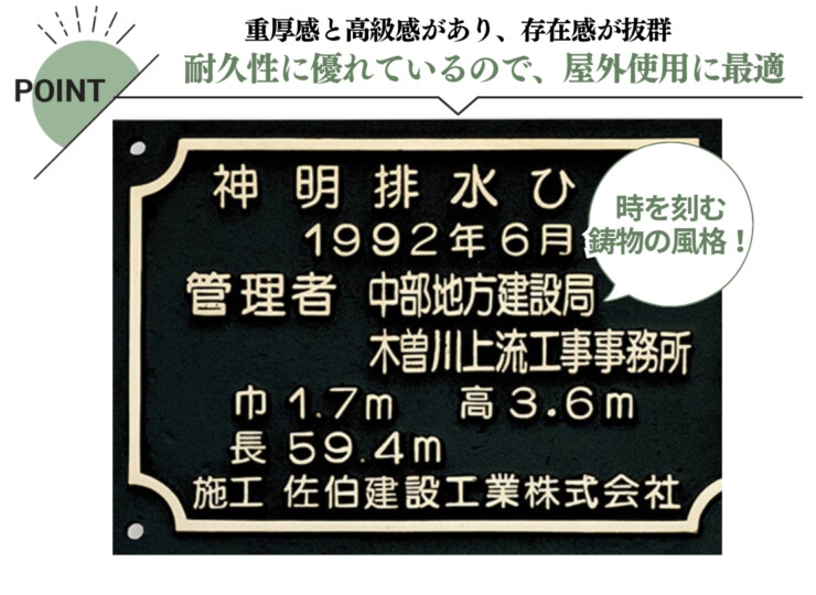 福彫 看板・銘板 ブロンズ鋳物 BZ-19 特徴
