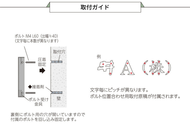 美濃クラフト 館銘板/商業看板 文字サイン ステンレス箱文字 C-LS-21 取り付けガイド