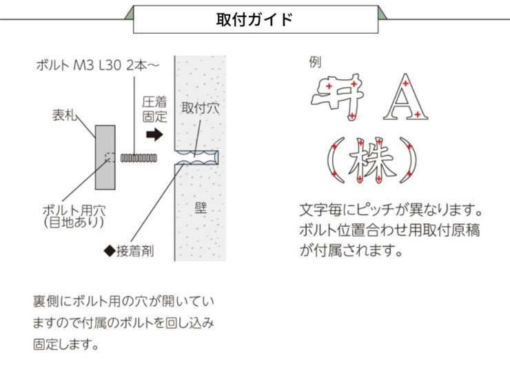 美濃クラフト 館銘板/商業看板 文字サイン アルミ鋳物文字 取り付けガイド