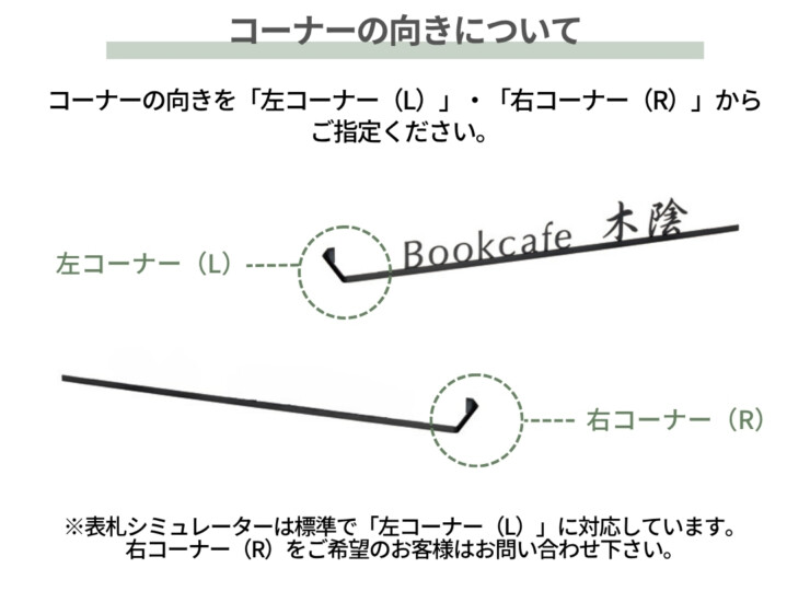 美濃クラフト 館銘板/商業看板 文字サイン アンダーバー付き文字 C-LS-31 コーナーの向きについて