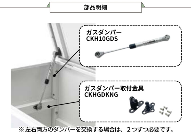 ダイケン ゴミ収集庫 スチールタイプ（小型）クリーンストッカーCKH-B メンテナンス部品 ガスダンパー CKH10GDS/ガスダンパー取付金具 CKHGDKNG 部品明細