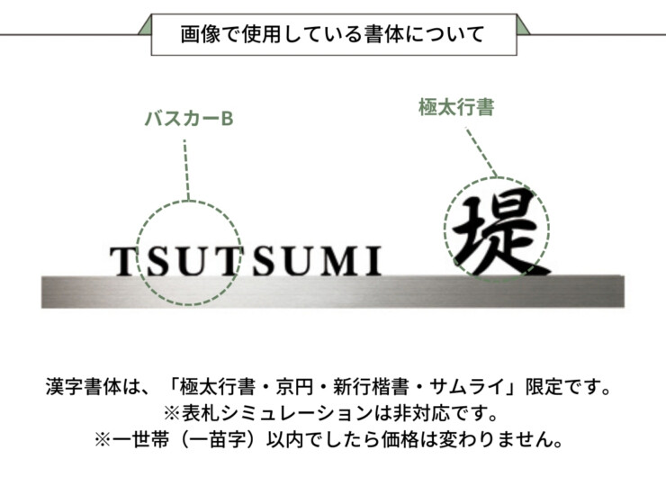 美濃クラフト LED表札 ストライト ステンレス切文字タイプ CL-32 画像で使用している書体について