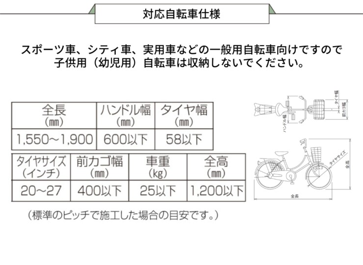 四国化成 サイクルラックS3型 対応自転車仕様