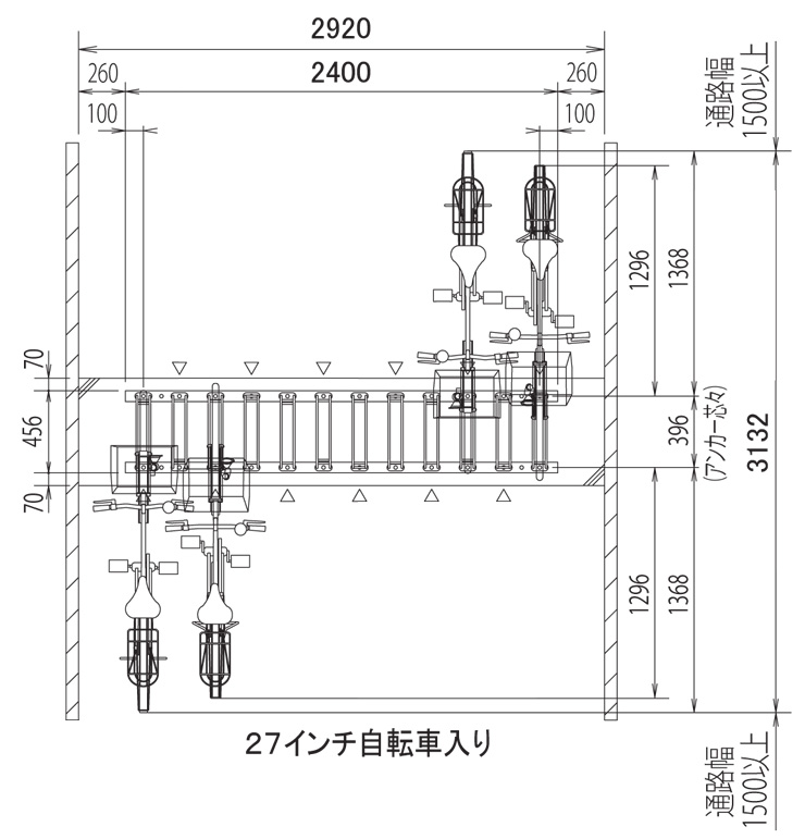 サイクルスタンドCS-MW12（両面タイプ）平面配置図