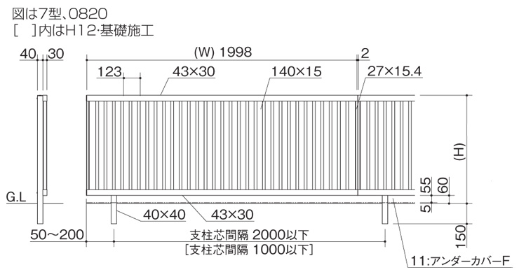 四国化成建材 クレディフェンスSG7型 据付図