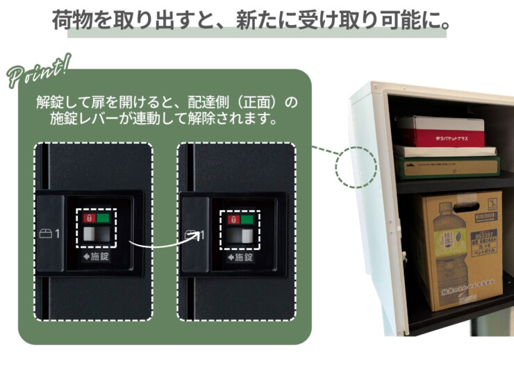 パナソニック ポスト一体型タイプ コンボマルチ ミドルタイプ（1ボックス）前入れ後出し CTN1121R（L）荷物を取り出すと新たに受け取りが可能に