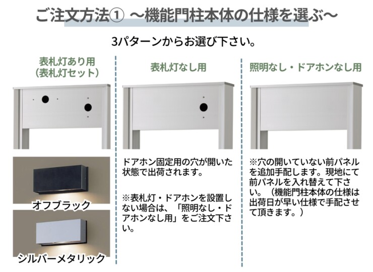 パナソニック ポスト一体型宅配ボックスコンボマルチ専用 機能門柱TS-1型 ご注文方法 機能門柱本体の仕様を選ぶ