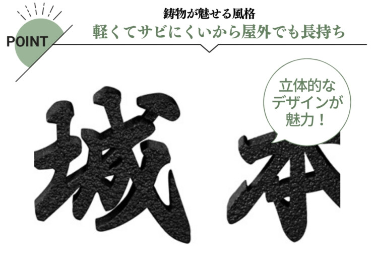 美濃クラフト アルミ鋳物表札 鋳物文字 漢字タイプ CW-101 特徴
