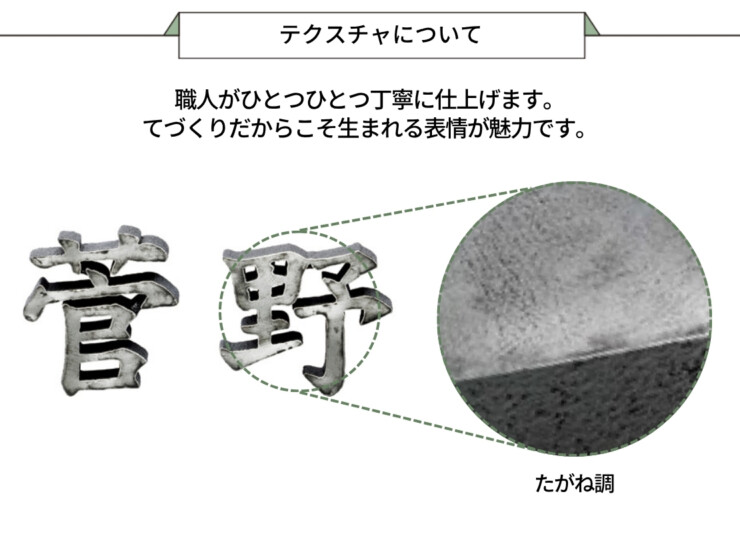 美濃クラフト アルミ鋳物表札 鋳物文字 漢字タイプ CW-102 テクスチャ