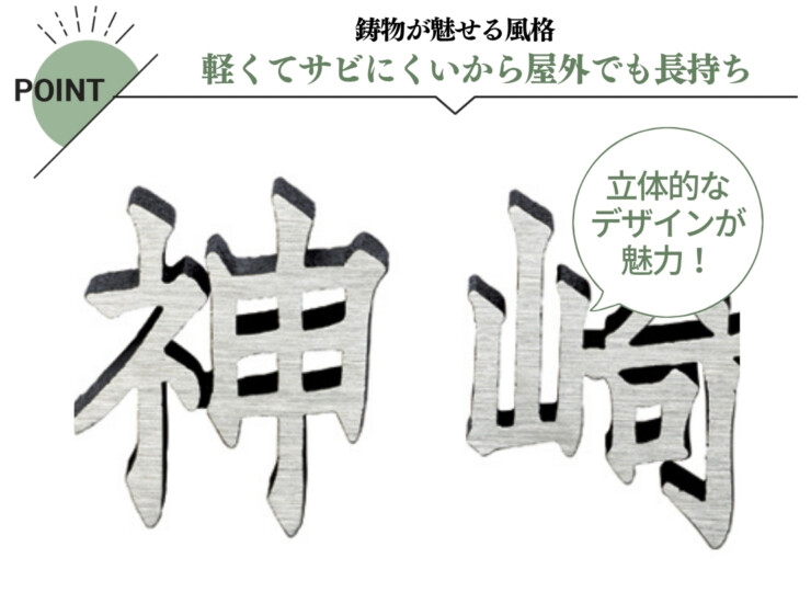 美濃クラフト アルミ鋳物表札 鋳物文字 漢字タイプ CW-103 特徴