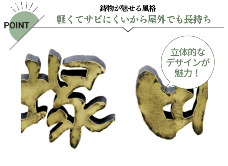 美濃クラフト アルミ鋳物表札 鋳物文字 漢字タイプ CW-104 特徴
