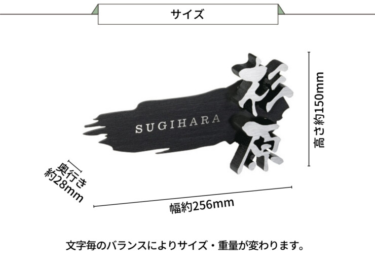 美濃クラフト アルミ鋳物表札 鋳物文字 組み合わせタイプ CW-51 サイズ