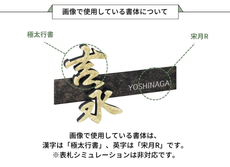 美濃クラフト アルミ鋳物表札 鋳物文字 組み合わせタイプ CW-54 画像で使用している書体について