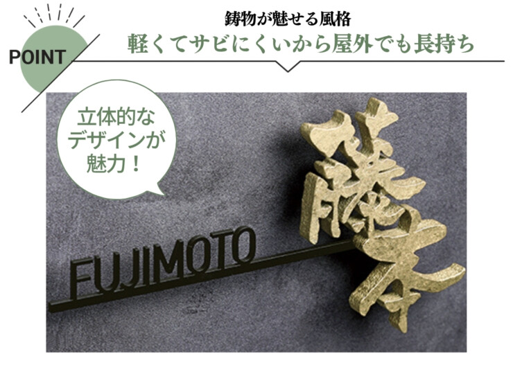 美濃クラフト アルミ鋳物表札 鋳物文字 組み合わせタイプ CW-56 特徴