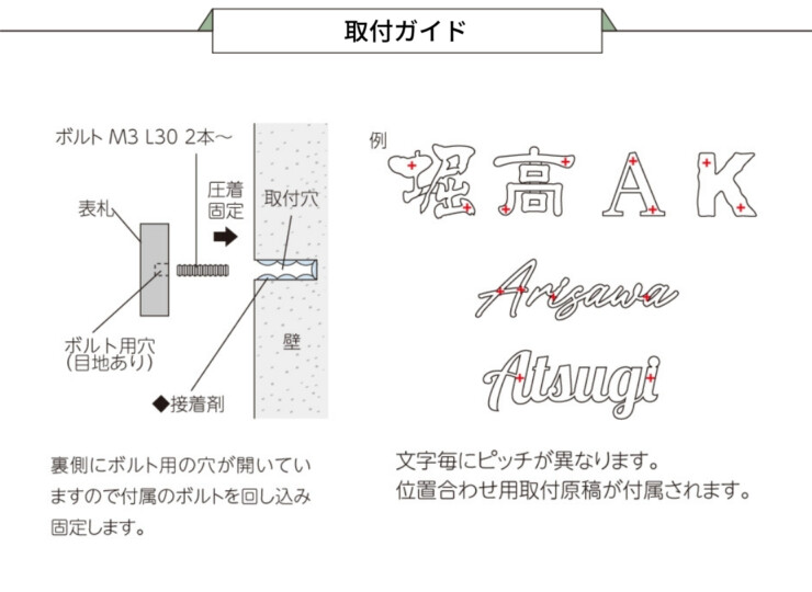 美濃クラフト アルミ鋳物表札 鋳物文字 英字タイプ 取り付けガイド