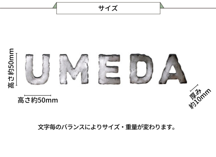 美濃クラフト アルミ鋳物表札 鋳物文字 英字タイプ CWS-5 サイズ