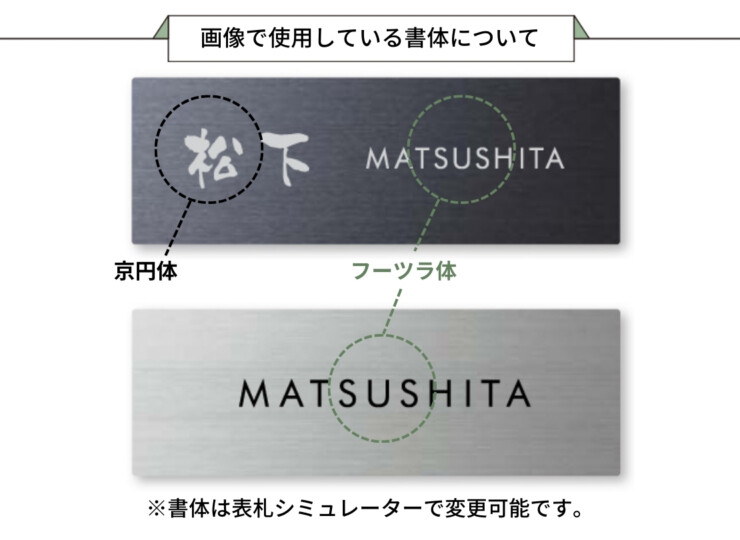 丸三タカギ パナソニック 機能門柱TS-1型対応表札 プレートタイプ ECM3シリーズ 画像で使用している書体について