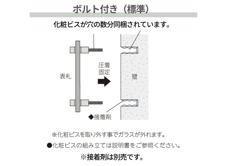 美濃クラフト ガラス表札 フラットガラス 130角 取付ガイド ボルト付き（標準）