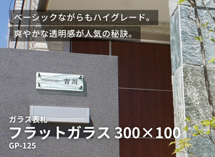 美濃クラフト ガラス表札 フラットガラス 300×100 アルミ鋳物半ツヤ白色塗装 GP-125 イメージ