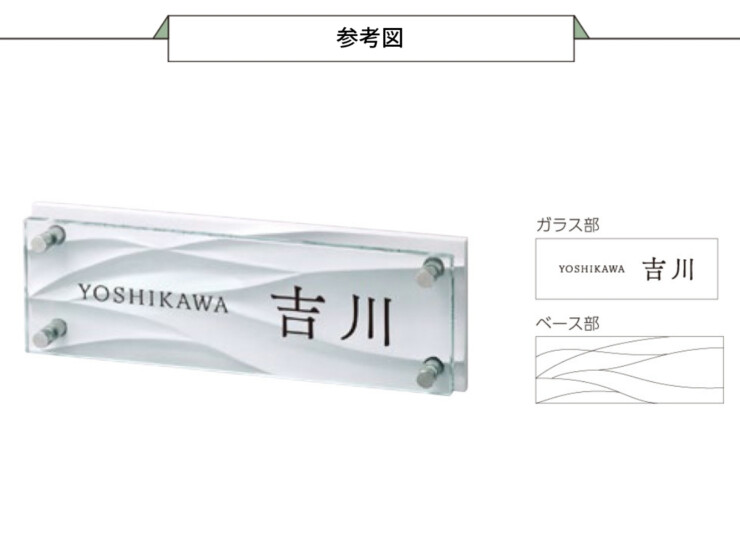 美濃クラフト ガラス表札 フラットガラス 300×100 アルミ鋳物半ツヤ白色塗装 GP-125 参考図