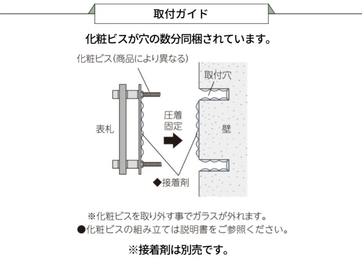 美濃クラフト ガラス表札 フラットガラス 300×100 アルミ鋳物半ツヤ白色塗装 GP-125 取付ガイド