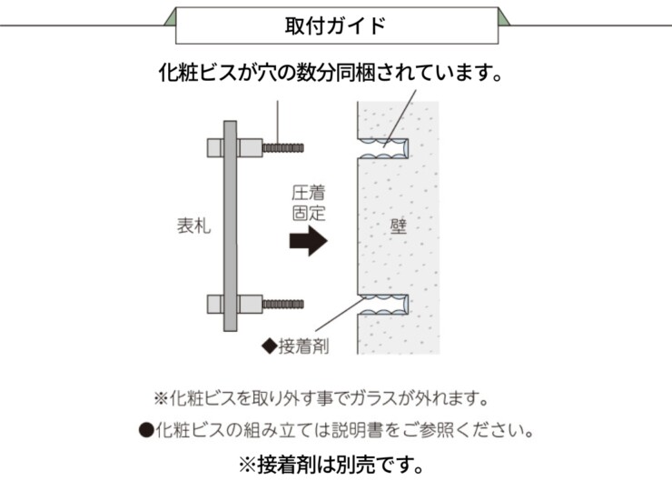 美濃クラフト ガラス表札 フラットガラス 300×100 両面彫り GP-48 取付ガイド