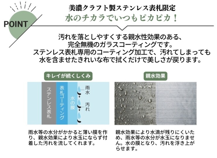 美濃クラフト ステンレス表札専用 表札コーティング HCOAT 特長