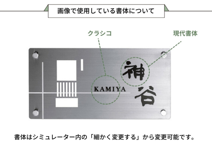 美濃クラフト インターホンカバーサイン IPC-75 画像で使用している書体について