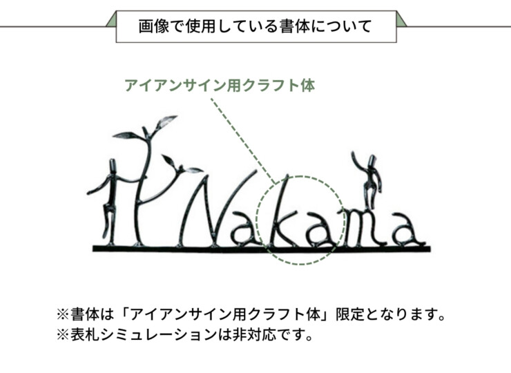 美濃クラフト アイアンクラフト表札 アイアンマン 丸棒文字タイプ IS-20 画像で使用している書体について