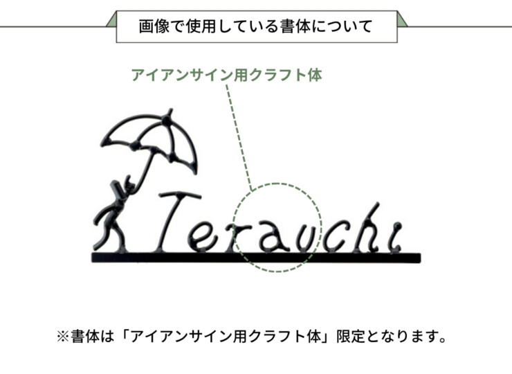 美濃クラフト アイアンクラフト表札 アイアンマン 丸棒文字タイプ IS-26 画像で使用している書体について