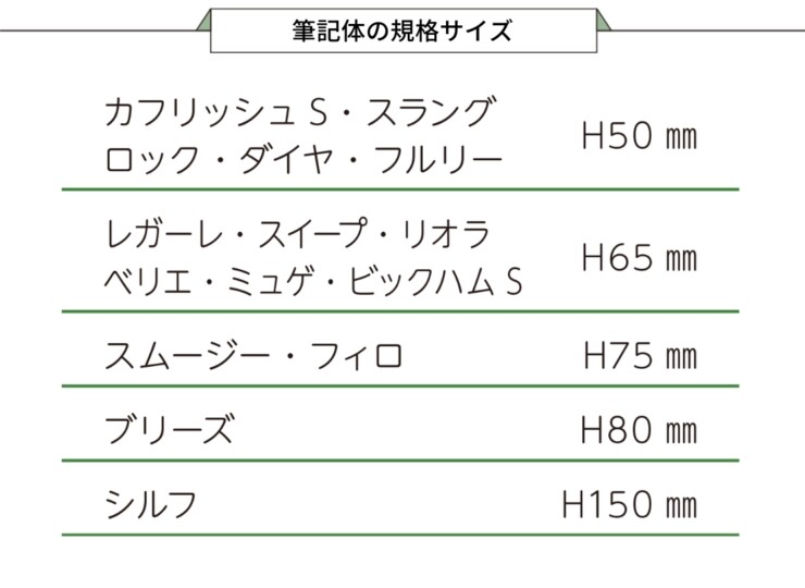 美濃クラフト チタン表札 チタン切文字 筆記体タイプ JTX-6 筆記体の規格サイズ