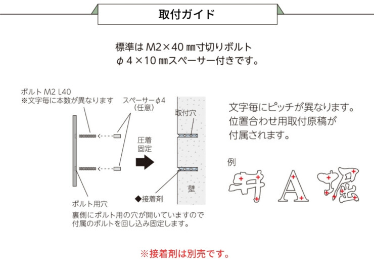 美濃クラフト チタン表札 チタン切文字 筆記体タイプ JTX-6 取付ガイド T-12D