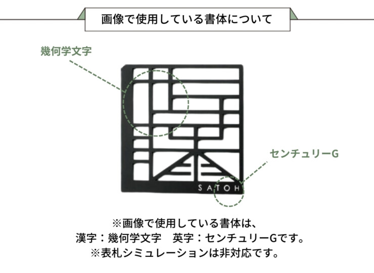 美濃クラフト ステンレス切文字表札 幾何学文字（キカガクモジ）KKK-1 画像で使用している書体について