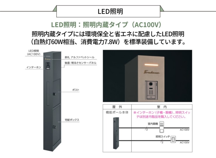 三協アルミ 機能ポール フレムス Modea（モデア）KPMB・KPMP LED照明